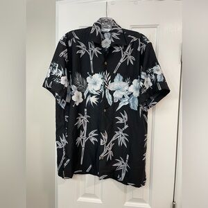 Alvish Casual Hawaiian Shirt Mens M Button Up Short Sleeve Black Floral Print